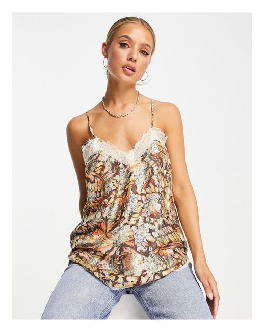 River Island Lace Metallic Thread Cami Top Lyst