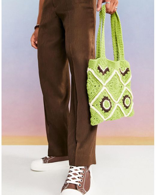 ASOS Synthetic 70's Crochet Tote Bag in Green for Men Lyst