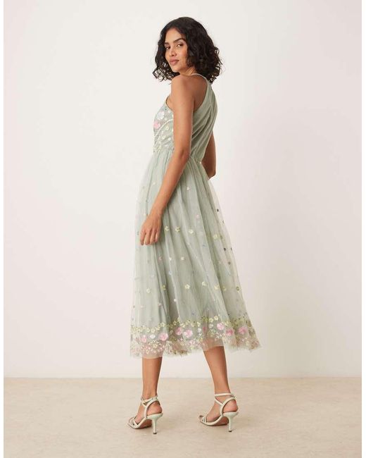 maya embroidered halter neck dress Maya Meadow Green Embroidered Halter Neck & Keyhole Back Maxi Dress – Maya  Deluxe main image 0