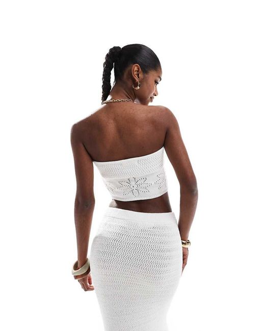 Top Playero Corto Con Lazada Delantera Y Escote Palabra De Honor De Punto De (Parte De Un Conjunto) 4th & Reckless de color White