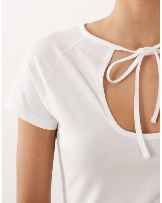 ASOS White Cap Sleeve Top With Keyhole Tie Detail