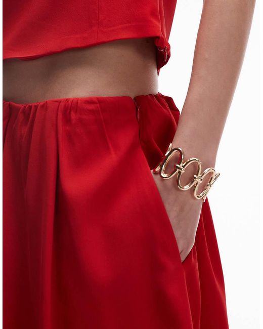 Falda Midi Roja De Corte Amplio De (Parte De Un Conjunto) Mango de color Red