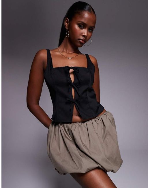 Missy Empire Brown Square Neck Bow Cut Out Front Top