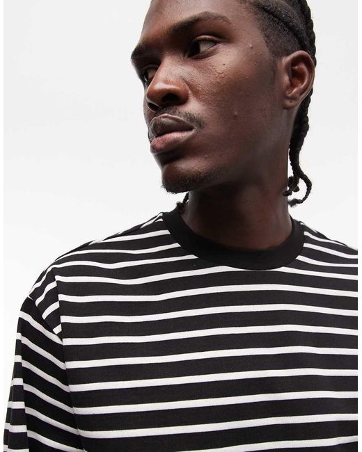 Collusion Black Heavyweight Stripe Long Sleeve Boxy Oversized T-shirt for men