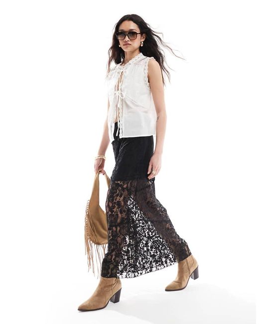 ASOS White Lace And Embroidery Detail Tie Front Top