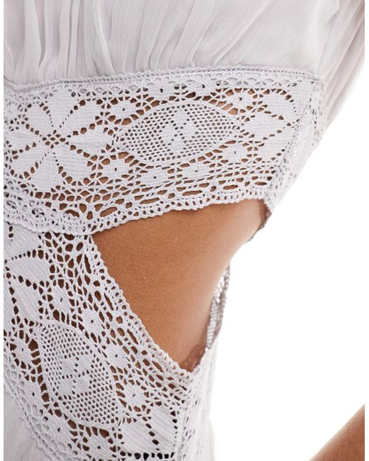 ASOS White High Neck Sleeveless Cut Out Lace Detail Midi Dress