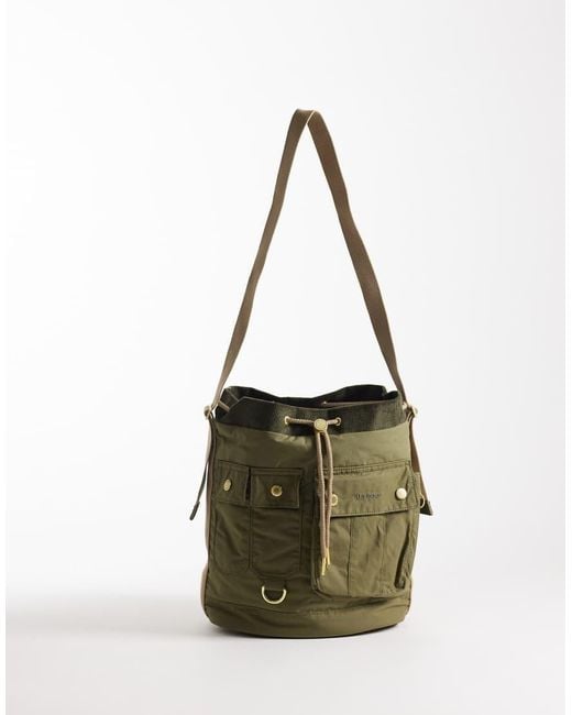 Barbour Green Mia Drawstring Cargo Bucket Bag