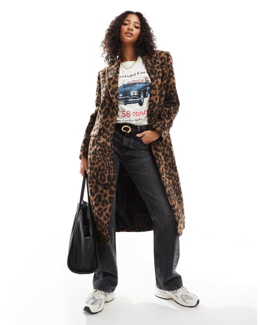 ASOS Brown – longline-duster-jacke mit angerautem leopardenmuster