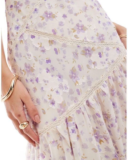 ASOS Pink Lace Insert Panelled Midi Dress