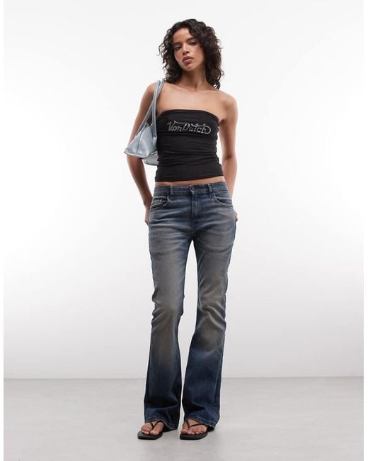 Von Dutch Blue Bandeau Top With Diamante Graphic