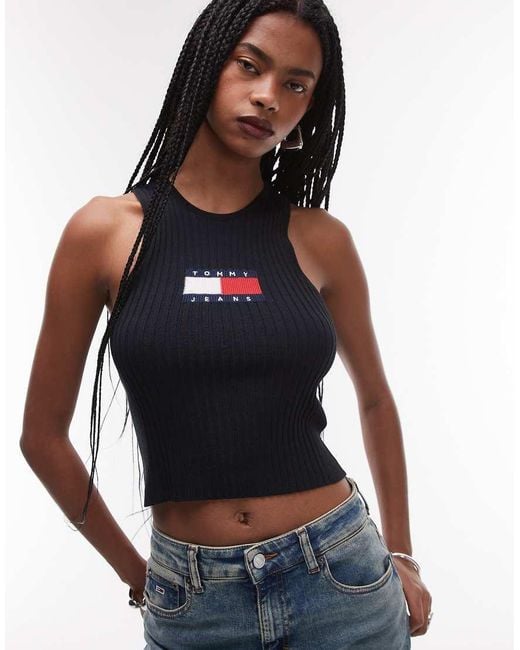 Tommy Hilfiger Blue Ribbed Racer Tank Top