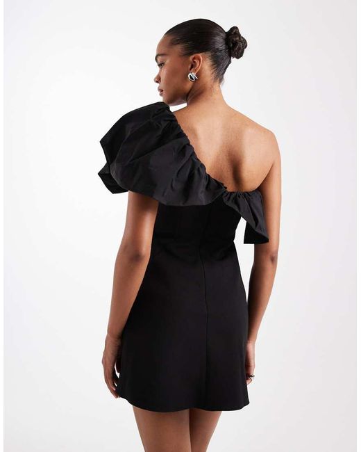 ASOS Black Structured One Shoulder Mini Dress With Contrast Taffeta Scrunch Neckline