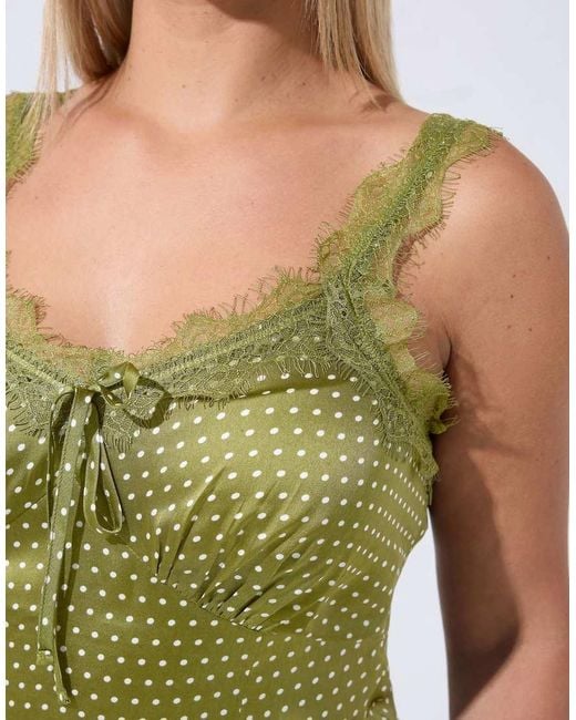 Yours Clothing Green Polka Dot Lace Trim Dress