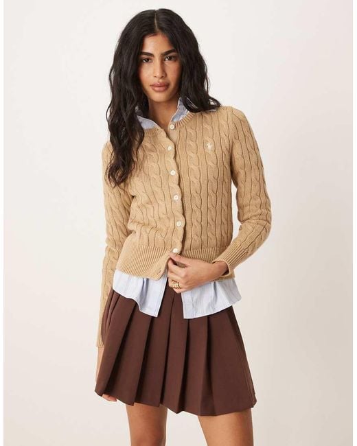 Polo Ralph Lauren Brown Icon Logo Cotton Cable Knit Cardigan