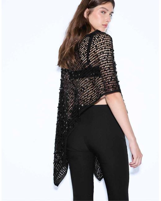 Stradivarius Black Sequin Knit Cape