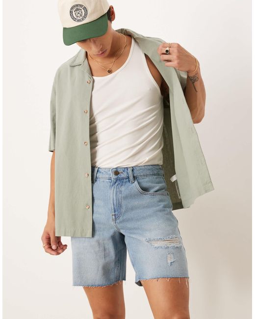 Short en jean mi-long coupe slim à déchirures - clair délavé ASOS pour homme en coloris Blue