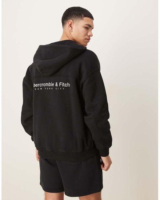 Abercrombie & Fitch Black Co-ord Zip Through Logo Hoodie for men