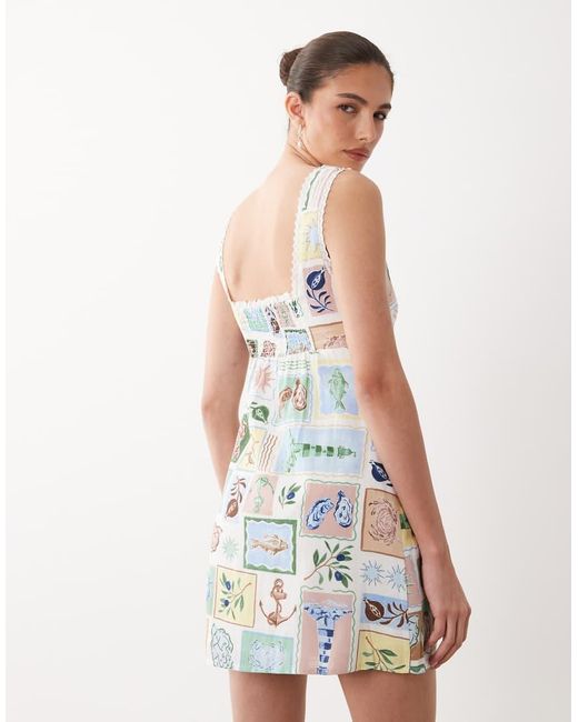 Nobody's Child Blue Ciara Linen Blend Square Neck Sleeveless Mini Dress