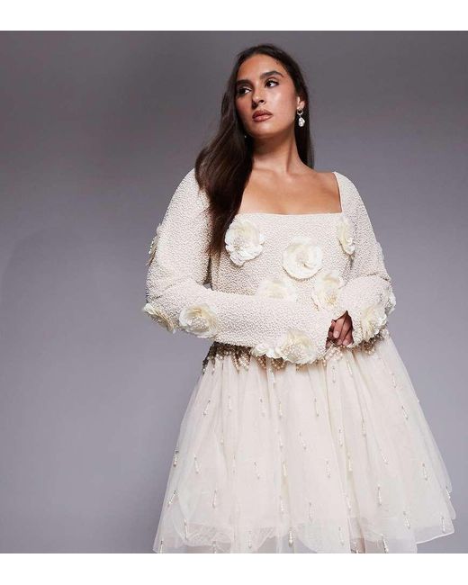 ASOS Metallic Curve Pearl Embellished Mini Dress With Corsage Detail
