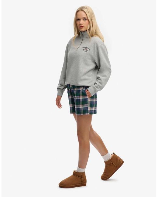 Superdry Gray Cotton Check Elastic Shorts