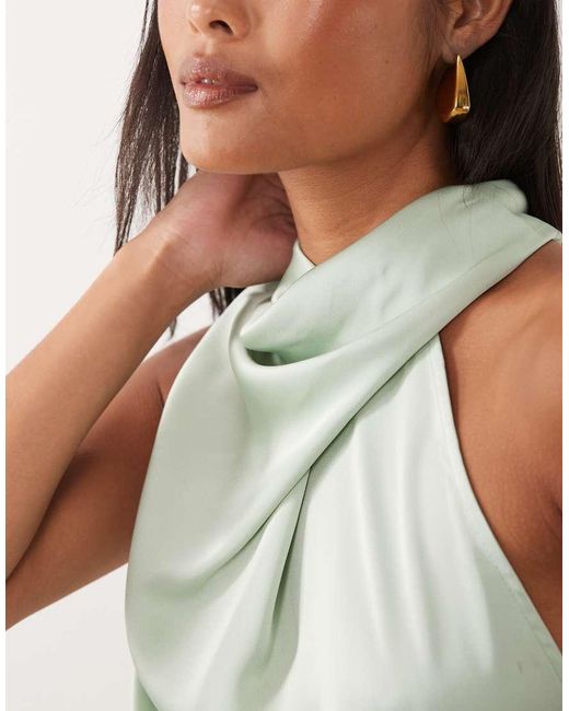 Vila Green High Neck Satin Maxi Dress