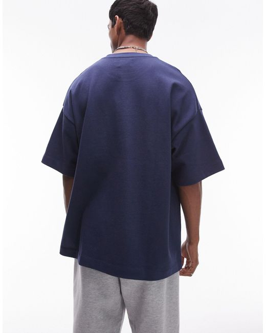 T-shirt oversize en tissu épais à manches mi-longues Topman pour homme en coloris Blue