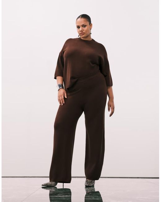 ASOS Brown Asos Design Curve Knitted Compact Structured Oversized T Shirt Co-ord