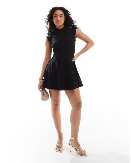 Stradivarius Black Zip Detail A Line Mini Dress