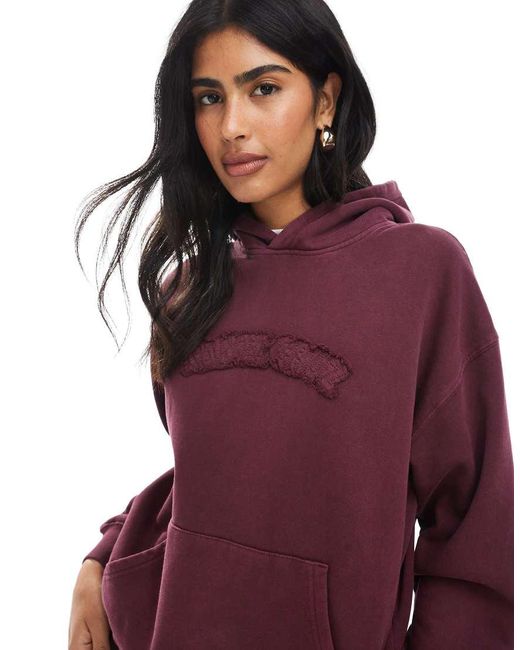 Sudadera Burdeos De Corte Cuadrado Con Capucha Y Logo De Felpa Cepillada De (Parte De Un Conjunto)-Rojo Santa Cruz de color Purple
