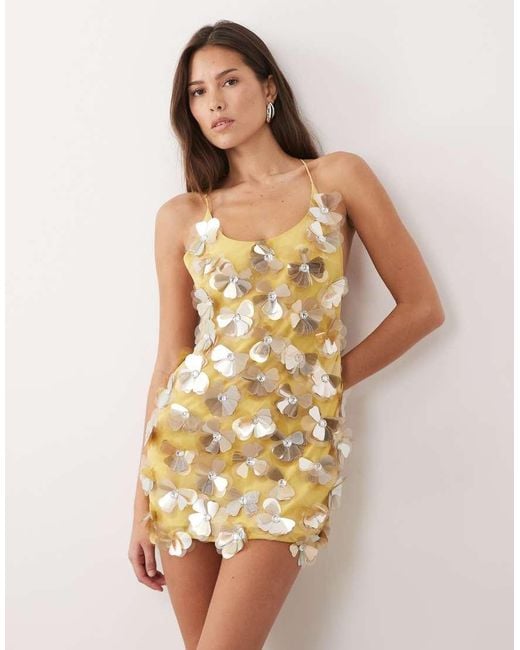 ASOS Natural 3d Floral Sequin Cami Mini Dress