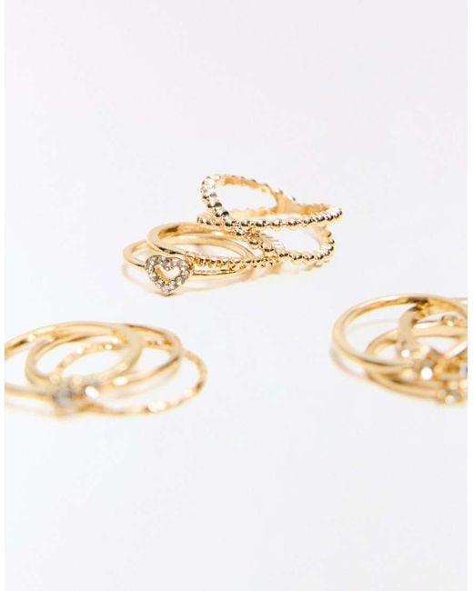 Bershka White Pack Of 9 Rhinestone Rings