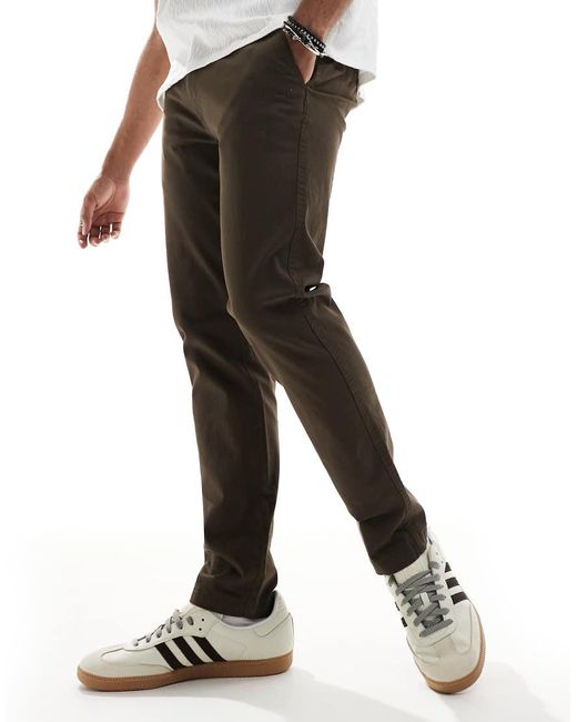 Threadbare White 'Castello' Cotton Slim Fit Chino Trousers With Stretch for men