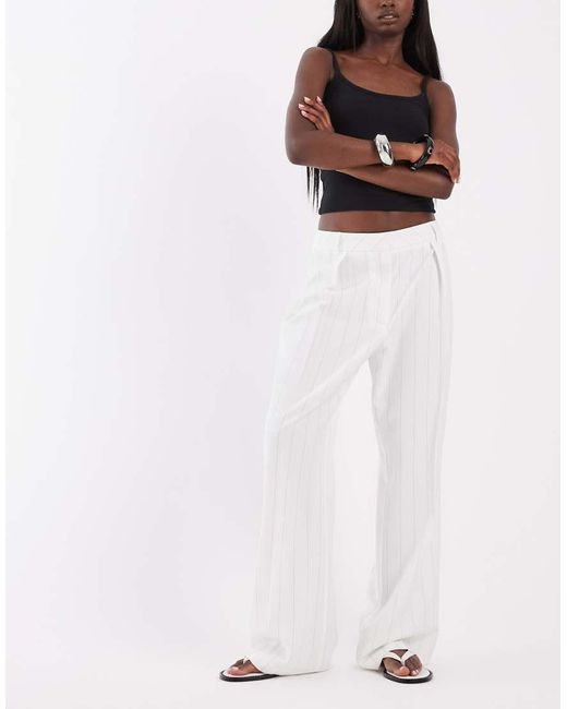 River Island White Pinstriped Wide Leg Tailored Pants