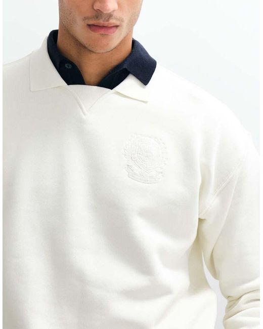 Polo Ralph Lauren White Wimbledon Capsule Embroidered Back Crest Logo Collared Sweatshirt for men