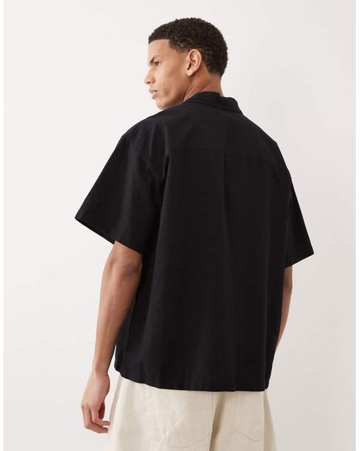 Jack & Jones Black Oversize Short Sleeve Linen Blend Shirt for men