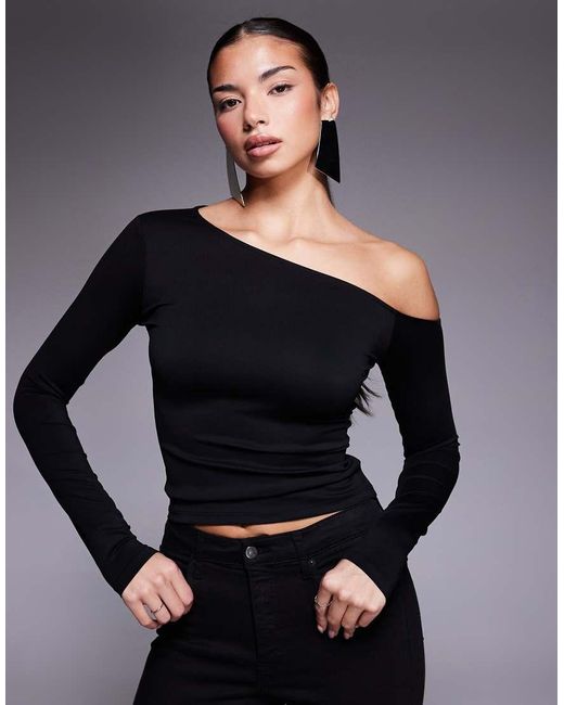 GOOD AMERICAN Gray Weightless Sculpted Off Shoulder Long Sleeve Top