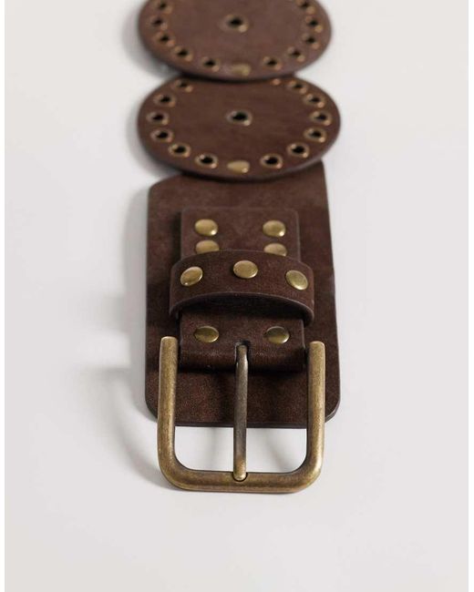 ASOS Brown Faux Suede Studded Round Disc Belt
