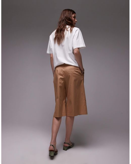 Bermuda à longueur 3 4 à double pinces - camel TOPSHOP en coloris Brown