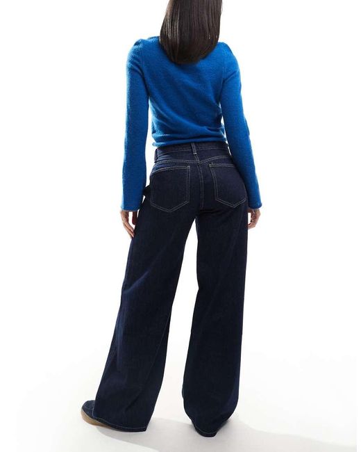 Jeans A Fondo Ampio Minimal Scuro Autentico di Bershka in Blue
