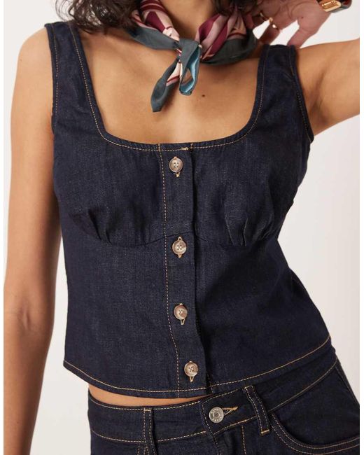 Top Corsetero Vaquero Añil Enjuagado Con Costuras Bajo El Pecho De (Parte De Un Conjunto)- Marino ASOS de color Blue