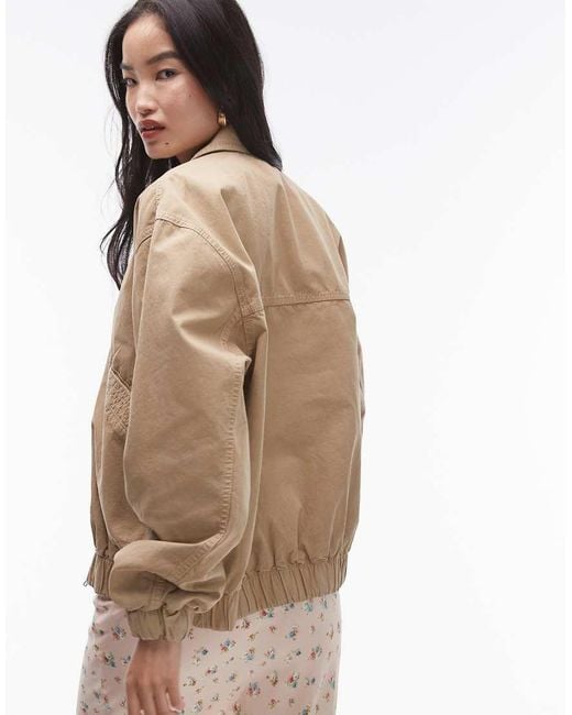 TOPSHOP White Oversized Cotton Collar Bomber Jacket