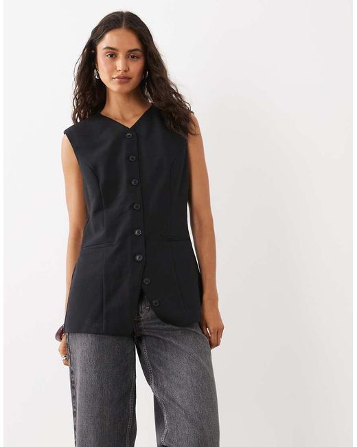 Abercrombie & Fitch Black Longline V-neck Waistcoat Co-ord