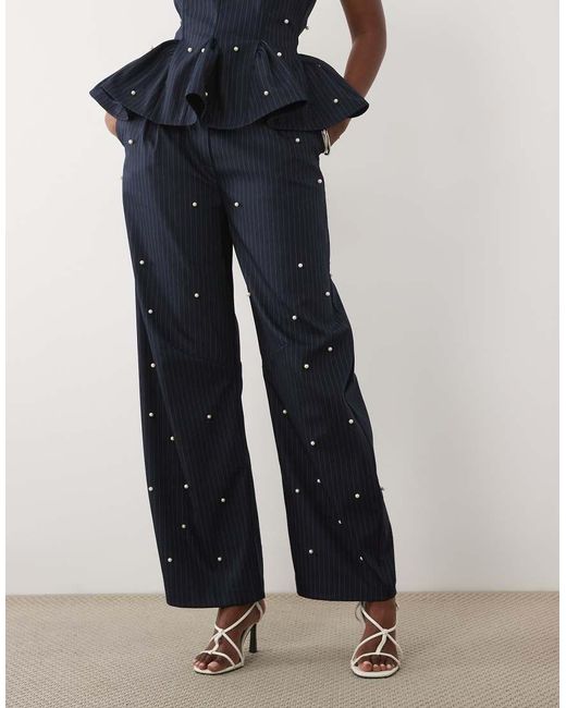 ASOS Blue Co-Ord Barrel Trouser With Pearls