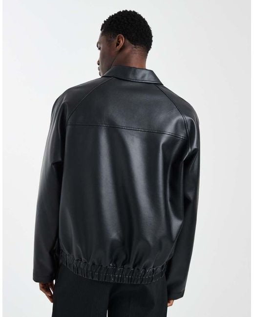 ASOS Black Oversized Faux Leather Jacket for men