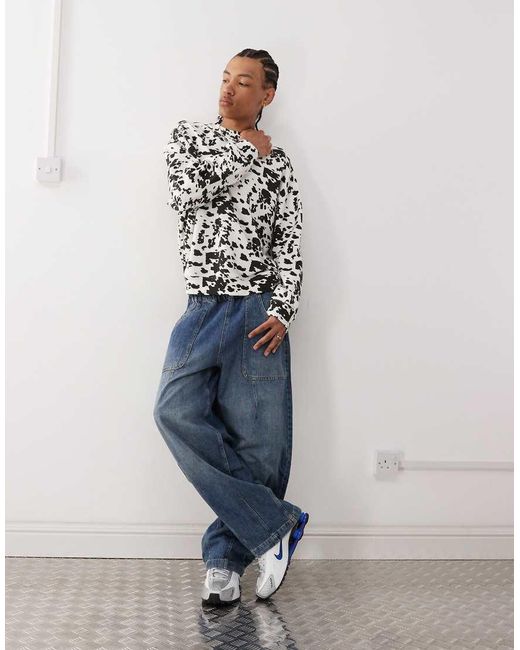 Sudadera De Corte Cuadrado Con Estampado De Vaca De Collusion de hombre de color White