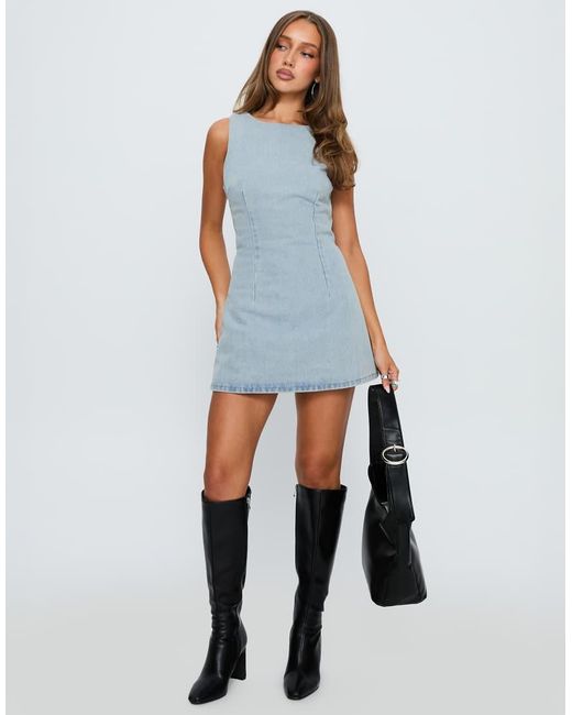 Princess Polly Blue Ainsleigh Cotton Rich Denim Tie Back Detail Mini Dress