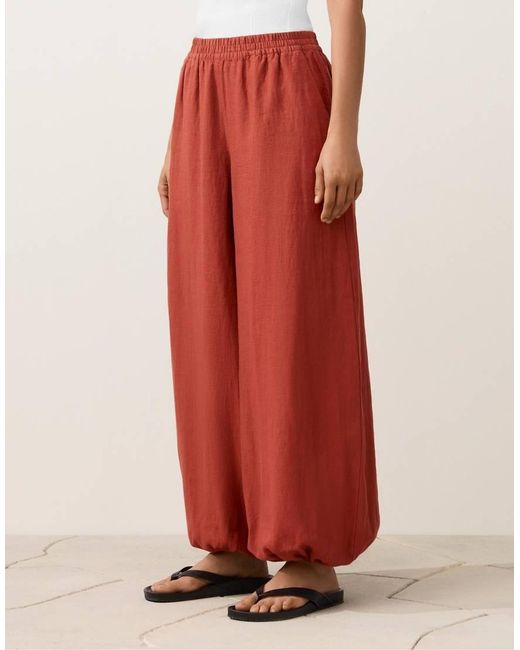 Oysho Red 100% Linen Bloomer Trousers