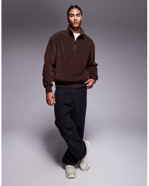 Sweat oversize en polaire à col cheminée zippé - marron ASOS pour homme en coloris Brown