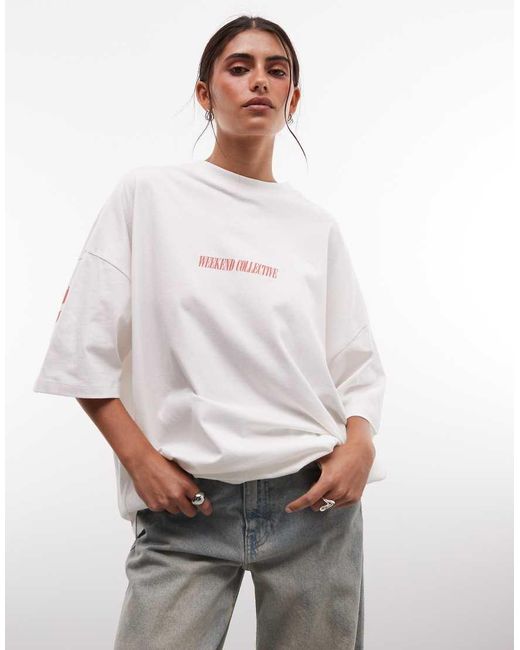 ASOS White Weekend Collective Icon Oversized T-shirt With Stacked Back Logo