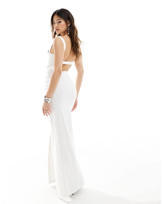 Vesper White Sleeveless Open Back Detail Maxi Dress With Contrast Trim